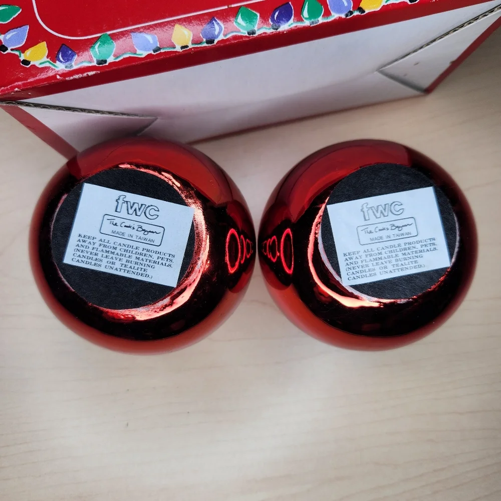 Vintage Christmas The Cook's Bazaar Ceramic Metallic Red Candle‎ Stick Holders